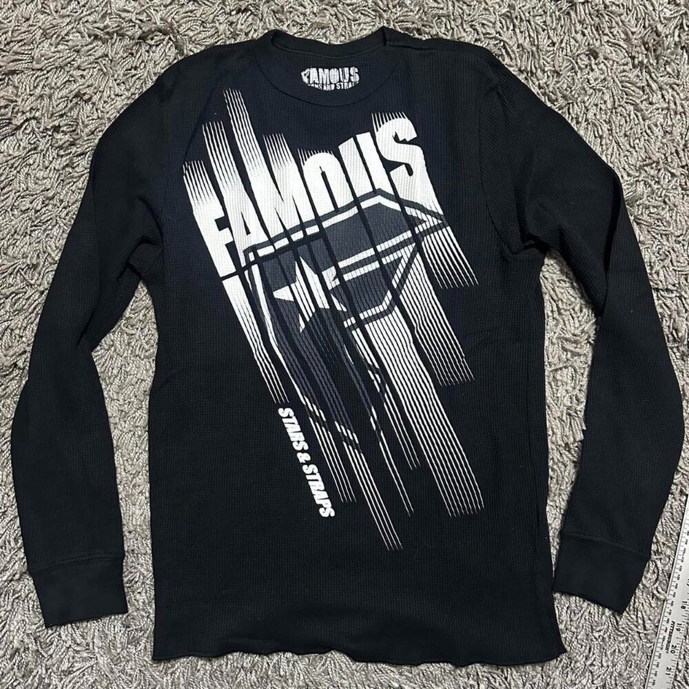 Y2K Famous Graphic Waffle Knit Thermal Long Sleeve Tee Size L